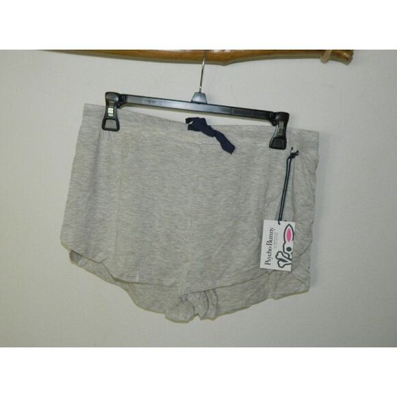 Psycho Bunny Shorts Gray Drawstring Lounge Sleep Blue Logo Scalloped Shorts - Picture 5 of 6